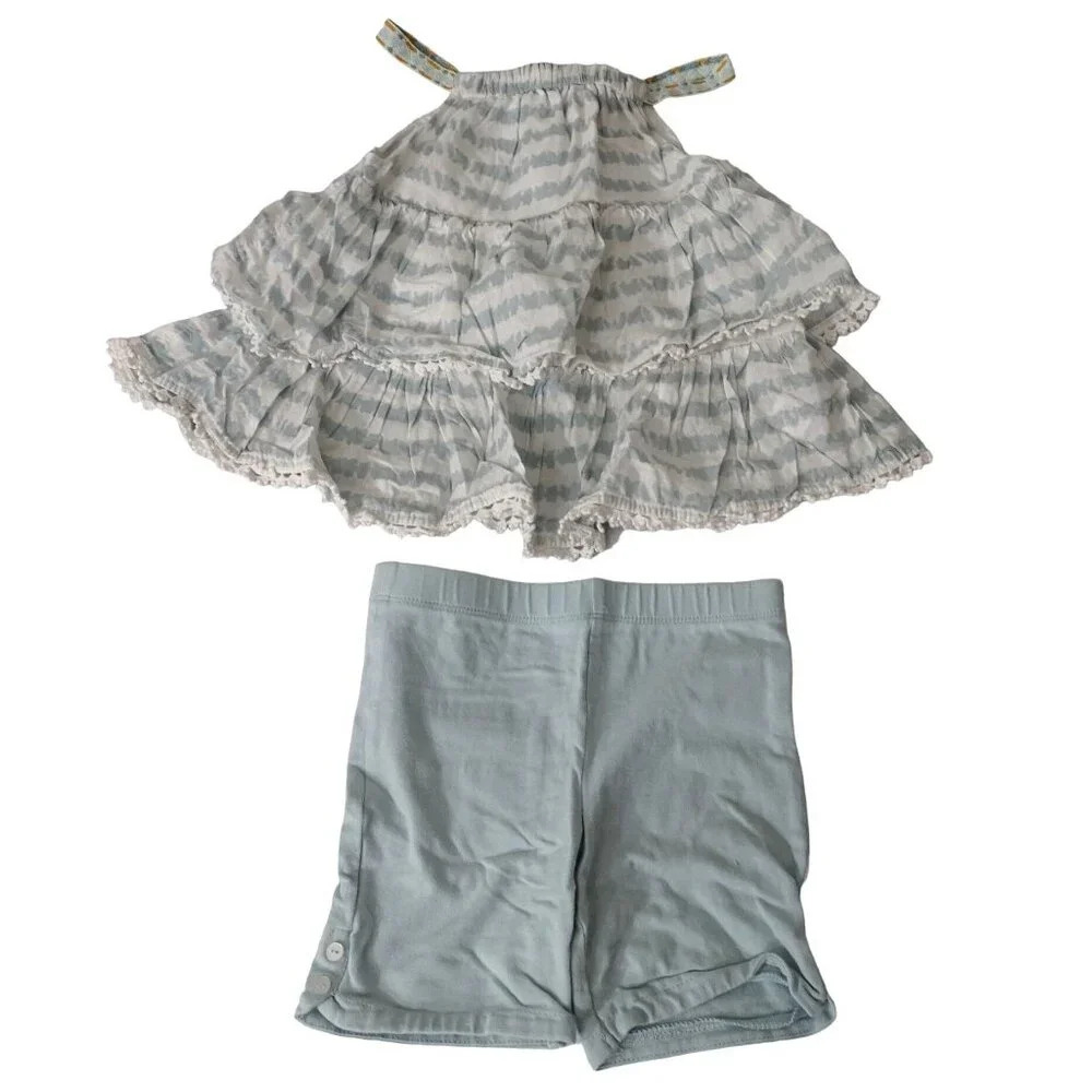 Tommy Bahama 2-Piece Outfit Girls Size 4T Green Tiered Top and Shorts Set